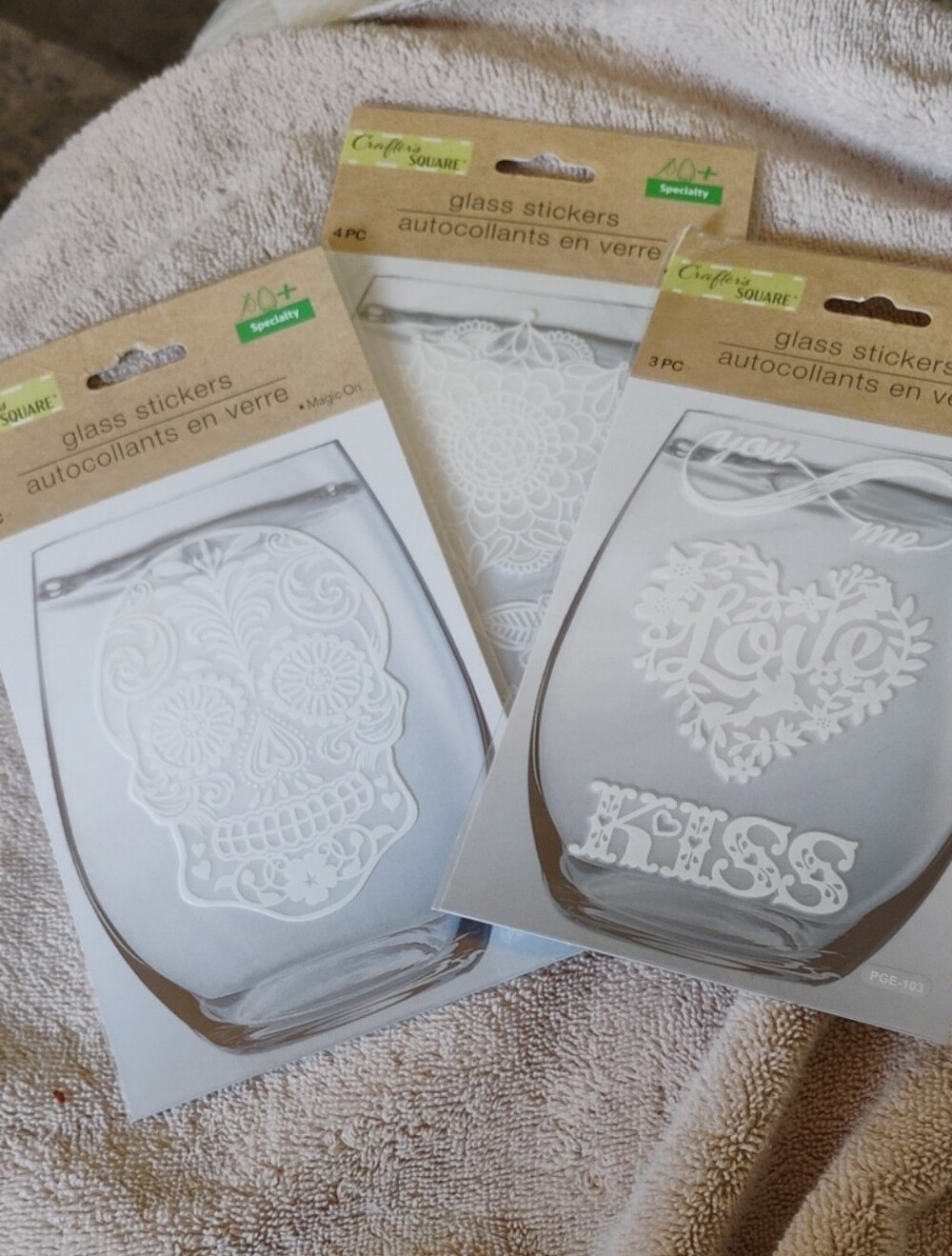 Crafter's Square Glass Stickers - White Decorative Decals (3 Pack)
